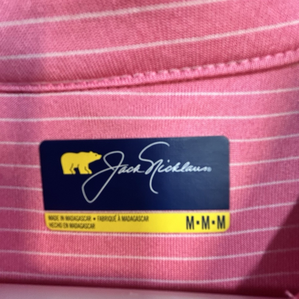 Jack Nicklaus Golden Bear Polo Men Size M Pink Striped Short Sleeve Golf Shirt - Picture 3 of 5